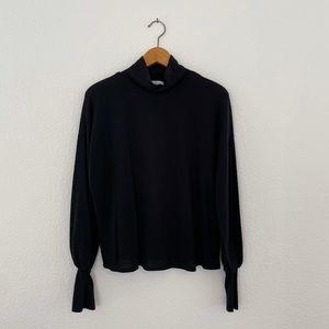 Turtle Neck Sweater with Cinched Sleeves, Black